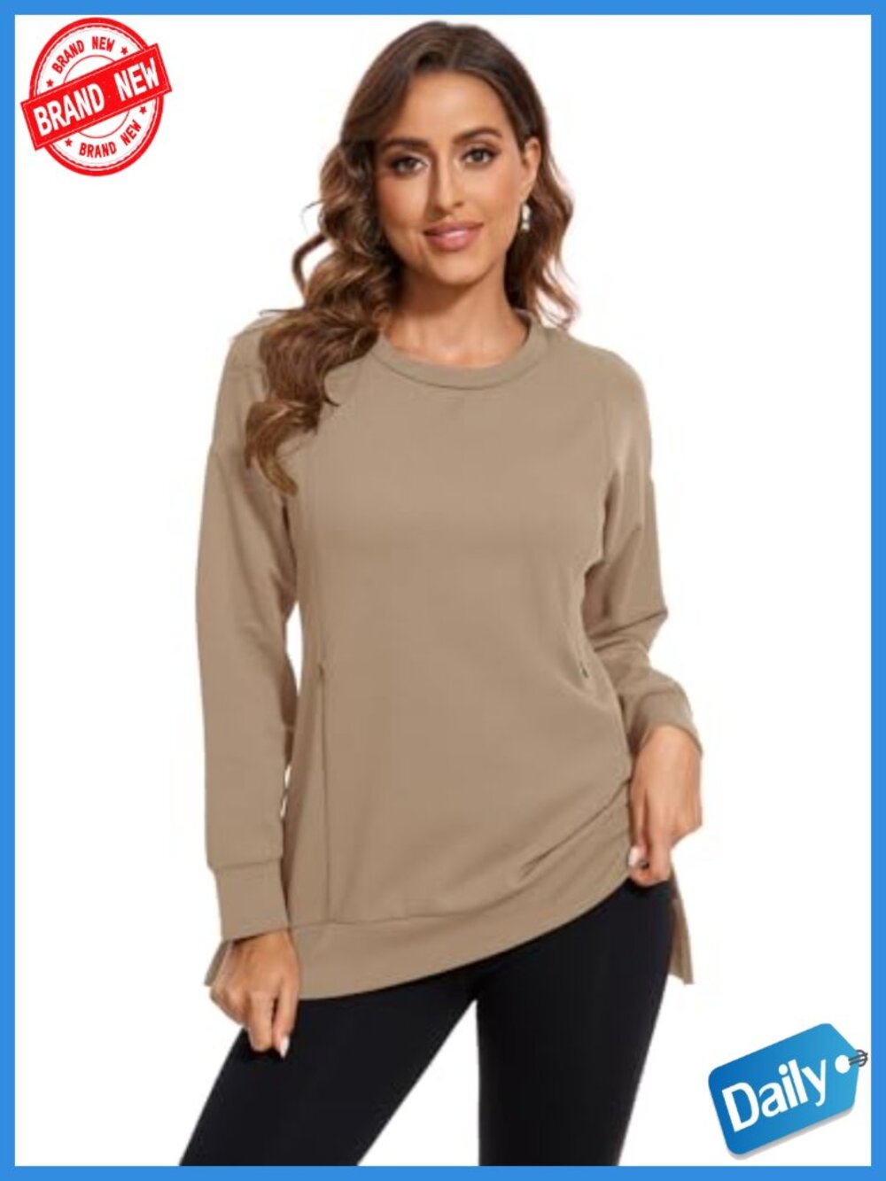 Nursing Sweatshirt Long Sleeve Breastfeeding Top Side Split Maternity